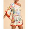 image:imageFloerns Womens Floral One Shoulder Mini Dress Dolman Sleeve Vacation Tunic DressesBeige Ocean