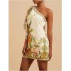 image:imageFloerns Womens Floral One Shoulder Mini Dress Dolman Sleeve Vacation Tunic DressesBeige and Green