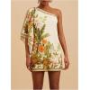 image:imageFloerns Womens Floral One Shoulder Mini Dress Dolman Sleeve Vacation Tunic DressesBeige and Green