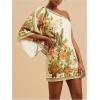 image:imageFloerns Womens Floral One Shoulder Mini Dress Dolman Sleeve Vacation Tunic DressesBeige and Green
