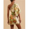 image:imageFloerns Womens Floral One Shoulder Mini Dress Dolman Sleeve Vacation Tunic DressesBeige and Green