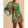 image:imageFloerns Womens Floral One Shoulder Mini Dress Dolman Sleeve Vacation Tunic DressesGreen