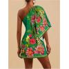 image:imageFloerns Womens Floral One Shoulder Mini Dress Dolman Sleeve Vacation Tunic DressesGreen