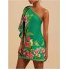 image:imageFloerns Womens Floral One Shoulder Mini Dress Dolman Sleeve Vacation Tunic DressesGreen