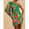 image:imageFloerns Womens Floral One Shoulder Mini Dress Dolman Sleeve Vacation Tunic DressesGreen