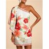 image:imageFloerns Womens Floral One Shoulder Mini Dress Dolman Sleeve Vacation Tunic DressesRed