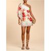 image:imageFloerns Womens Floral One Shoulder Mini Dress Dolman Sleeve Vacation Tunic DressesRed