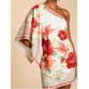 image:imageFloerns Womens Floral One Shoulder Mini Dress Dolman Sleeve Vacation Tunic DressesRed