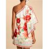 image:imageFloerns Womens Floral One Shoulder Mini Dress Dolman Sleeve Vacation Tunic DressesRed
