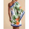 image:imageFloerns Womens Floral One Shoulder Mini Dress Dolman Sleeve Vacation Tunic DressesWhite Ivory Multi