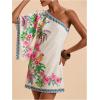 image:imageFloerns Womens Floral One Shoulder Mini Dress Dolman Sleeve Vacation Tunic DressesWhite Multi