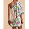 image:imageFloerns Womens Floral One Shoulder Mini Dress Dolman Sleeve Vacation Tunic DressesWhite Multi
