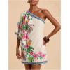 image:imageFloerns Womens Floral One Shoulder Mini Dress Dolman Sleeve Vacation Tunic DressesWhite Multi
