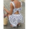 image:imageFloerns Womens Floral Print Ruffle Boho Sleeveless Romper Tie Backless Cut Out Summer Short JumpsuitBlue and White
