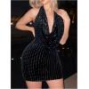 image:imageFloerns Womens Glitter Bling Deep V Neck Mini Halter Dress Draped Backless Night Out Party Prom Bodycon DressesBlack