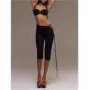 image:imageFloerns Womens Lace Up Side Low Rise Capri Pants Date Night Outfit LeggingsBlack