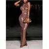 image:imageFloerns Womens Metallic Halter Maxi Dress Tie Backless Bodycon Party Date Night DressesPinkish Gold