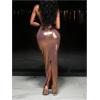 image:imageFloerns Womens Metallic Halter Maxi Dress Tie Backless Bodycon Party Date Night DressesPinkish Gold