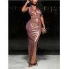 image:imageFloerns Womens Metallic Halter Maxi Dress Tie Backless Bodycon Party Date Night DressesPinkish Gold