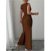 image:imageFloerns Womens Off The Shoulder Long Dress Sleeveless Party Bodycon Wedding Guest DressesCoffee