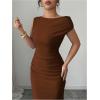 image:imageFloerns Womens Off The Shoulder Long Dress Sleeveless Party Bodycon Wedding Guest DressesCoffee