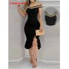 image:imageFloerns Womens Off the Shoulder Ruffle Bodycon Dress Sleeveless Elegant Cocktail Party Midi DressesBlack