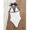 image:imageFloerns Womens One Piece Swimsuit Textured Halter Neck Tummy Control Bathing SuitBlack and White