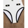 image:imageFloerns Womens One Piece Swimsuit Textured Halter Neck Tummy Control Bathing SuitBlack and White