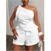 image:imageFloerns Womens Plus Size 2 Piece Outfit Knot One Shoulder Tank Tops Wide Leg Shorts SetWhite