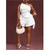 image:imageFloerns Womens Plus Size 2 Piece Outfit Knot One Shoulder Tank Tops Wide Leg Shorts SetWhite