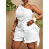 image:imageFloerns Womens Plus Size 2 Piece Outfit Knot One Shoulder Tank Tops Wide Leg Shorts SetWhite