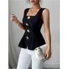 image:imageFloerns Womens Sleeveless Metal Button Vest Shirts Square Neck Flared Tank BlousesBlack