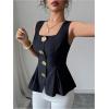 image:imageFloerns Womens Sleeveless Metal Button Vest Shirts Square Neck Flared Tank BlousesBlack