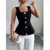 image:imageFloerns Womens Sleeveless Metal Button Vest Shirts Square Neck Flared Tank BlousesBlack