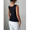 image:imageFloerns Womens Sleeveless Metal Button Vest Shirts Square Neck Flared Tank BlousesBlack