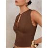 image:imageFloerns Womens Sleeveless Tank Top Notched V Neck Slim Fit Dressy Casual CamisoleCoffee Brown