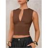 image:imageFloerns Womens Sleeveless Tank Top Notched V Neck Slim Fit Dressy Casual CamisoleCoffee Brown