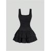 image:imageFloerns Womens Sparkly Rhinestone Square Neck Tank Dress Ruched Layered Ruffle Party Mini DressesBlack
