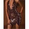 image:imageFloerns Womens Sparkly Sequin Halter Dress Sleeveless Bodycon Going Out Mini DressesBrown