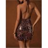 image:imageFloerns Womens Sparkly Sequin Halter Dress Sleeveless Bodycon Going Out Mini DressesBrown