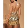 image:imageFloerns Womens Sparkly Sequin Halter Dress Sleeveless Bodycon Going Out Mini DressesGold