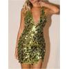 image:imageFloerns Womens Sparkly Sequin Halter Dress Sleeveless Bodycon Going Out Mini DressesGreen