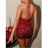 image:imageFloerns Womens Sparkly Sequin Halter Dress Sleeveless Bodycon Going Out Mini DressesRed