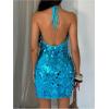 image:imageFloerns Womens Sparkly Sequin Halter Dress Sleeveless Bodycon Going Out Mini DressesTeal Blue