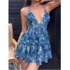 image:imageFloerns Womens Summer Vocation Floral V Neck Halter Dresses Open Back Ruffle Beach Boho Mini DressBlue