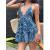 image:imageFloerns Womens Summer Vocation Floral V Neck Halter Dresses Open Back Ruffle Beach Boho Mini DressBlue