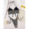 image:imageFloerns Womens Tankini Swimsuits Cheetah Lace Trim Halter Tie Side 2 Piece Bathing SuitKhaki Multi
