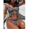 image:imageFloerns Womens Tankini Swimsuits Cheetah Lace Trim Halter Tie Side 2 Piece Bathing SuitKhaki Multi