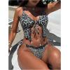 image:imageFloerns Womens Tankini Swimsuits Cheetah Lace Trim Halter Tie Side 2 Piece Bathing SuitKhaki Multi