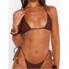 image:imageFloerns Womens Triangle Bikini Sets Beaded Halter String Swimsuit Tie Side Bathing SuitCoffee Brown